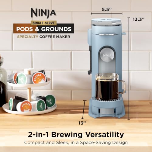 Ninja Pod & Grounds XL Coffee Maker, K-Cup Compatible, Denim Blue, PB055ABL