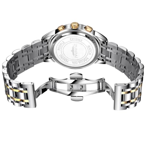 Image of senstone Moon Phase Watch for Men Chronograph Dial Analog Quartz Wristwatch Luxury Diamond Business Dress Watch with Luminous Waterproof Calendar Stainless Steel Strap
