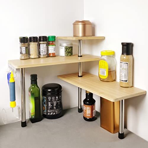 Haorui 3 Tier Corner Shelf, Kitchen Countertop Organizer With Hooks, Desk Display Shelves, Adjustable Space Saving Spice Rack For Kitchen, Bedroom, Office #TOP4