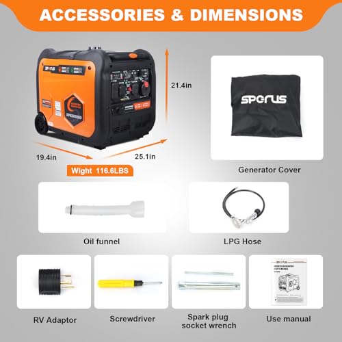 6250 Watt Dual Fuel Inverter Generator, Electric Start, 120V 240V Full Power Output, Wheel & Handle Kit, for Tool/Homes/RV Ready, 5000W Portable super-quiet with Parallel Capability/CO/EPA - Image 6
