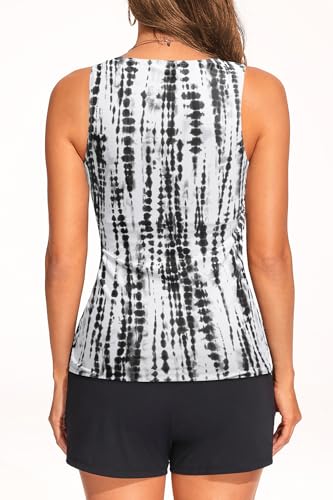 Image of Tankini Swimsuits with Shorts - Two Piece Tummy Control Bathing Suits High Neck Swimwear with Two Side Pockets