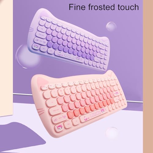 2,4 G Kabellose Tastatur und Maus-Kombination, Niedliche Retro-Tastatur mit Runden Tastenkappen, 84 Tasten Schreibmaschinentastatur und 4 Tasten Maus-Set für PC Laptop (PINK) – Bild 5