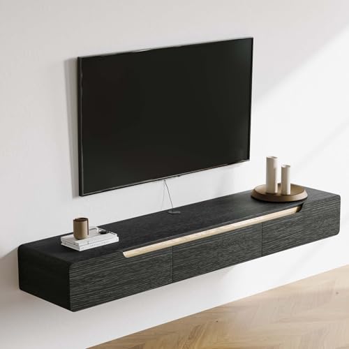 Image of POVISON Black TV Stand 78.74 inch, Modern TV Cabinet Wall-Mounted with 3 Drawers Entertainment Center, Fully-Assembled