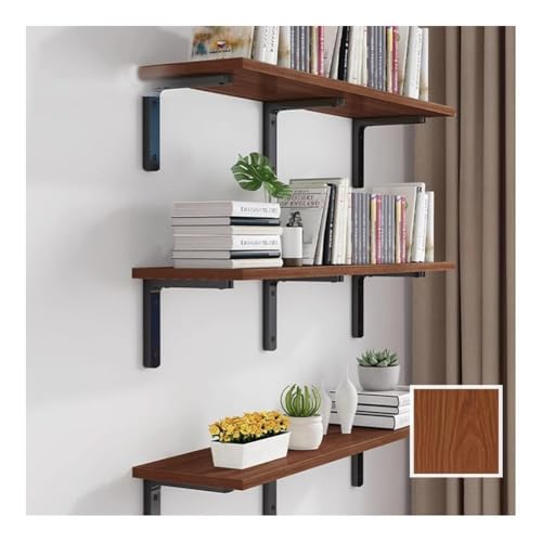 Juego de 3 estantes flotantes, repisas de almacenamiento montadas en la pared con soportes de metal resistentes, organizador de exhibición de madera para sala de estar, baño, dormitorio, cocina