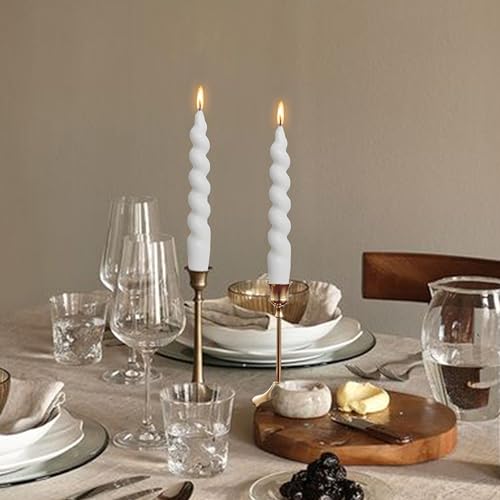 Image of Spiral Taper Candles Unscented Twisted Candlesticks 7.5 Inch Smokeless White Handmade Short Candle Stick for Wedding Dinner Decor Creative Gifts 2 PCS