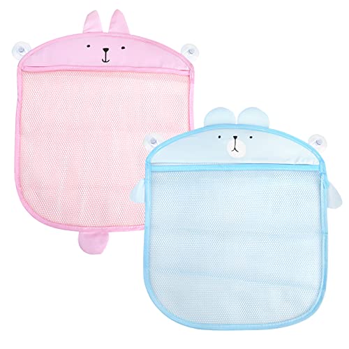2 Piezas Bolsa Organizadora de Juguetes de Baño, Red de Almacenamiento de Juguetes de Baño Con Ventosas Red de Almacenamiento de Juguetes de Baño Para Niños Bebés(azul rosa) Cover