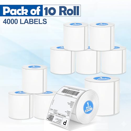 Image of MOREBLUE 4x6 Thermal Label Roll for Shipping 10 Roll, 100mm x 150mm (400 Label Per Roll) Direct Thermal Shipping Labels Sticker Roll | Strong Adhesive Barcode & Address Labels for Courier