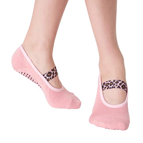 Aprilaugust Yoga Socks With Non Slip Grips & Leopard Strap, Perfect For Pilates, Barre, Ballet (Pink Leopard Strap (1Pair), Small) #TOP15