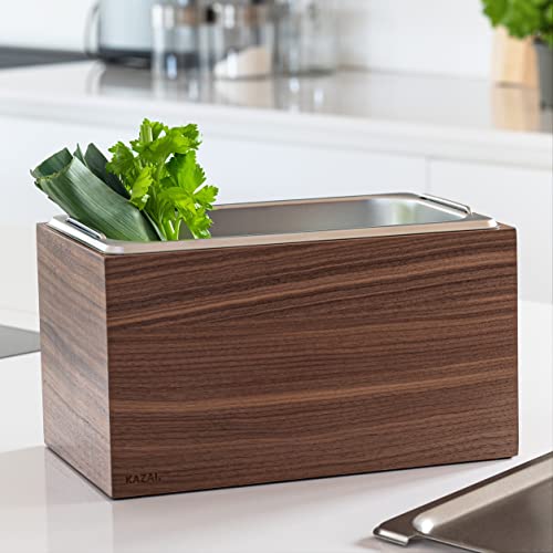 KAZAI. Design Bio-Mülleimer -Holma- | 4.5L, Spülmaschinenfest und aus Echtholz-Veneer | Küchen Komposteimer für Bio-Abfall | Walnuss