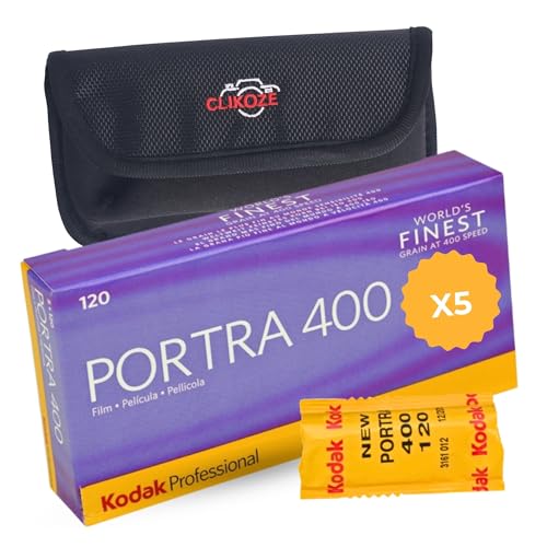 Kodak Portra 400 120 Pellicule Argentique Film Argentique, Lot de 5 Films pour Appareil Photo et Étui de Rangement Clikoze
