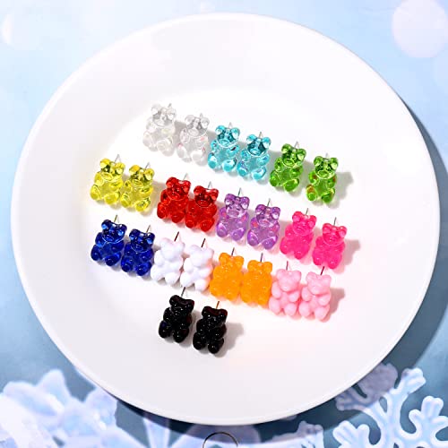 12 Pairs Colorful Bear Earrings Sweet Gummy Bear Earrings Funny Transparent Candy Color Resin Bear Stud Earrings for Women Girl Jewelry Gift4
