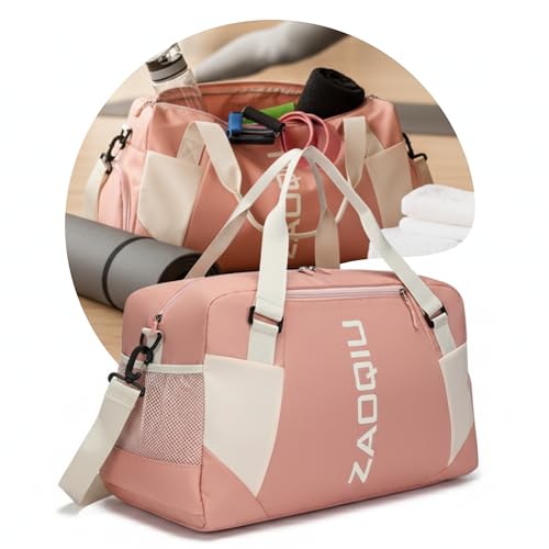 Bolsa de Viagem e Academia Mala de Mão com Área Molhada Compartimento para Tênis Alça Ajustável Ideal para Avião Academia Praia e Fim de Semana (Rosa)