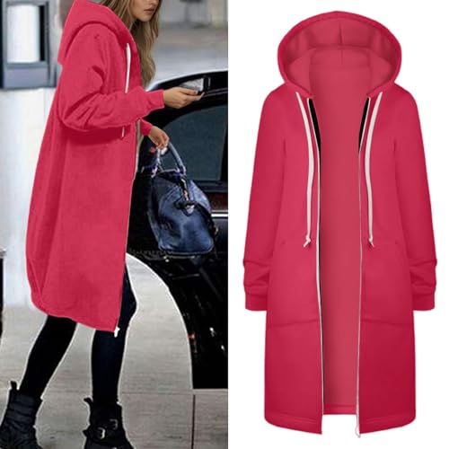 Long Fleece Hoodies for Women Full Zip Up Oversized Knee Length Open Front Sweatshirt Basic Cotton Cozy Hooded Jacket2