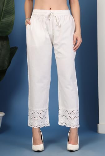 Image of Pistaa's Women's Pure Cotton Regular Hem Design Solid Palazzos