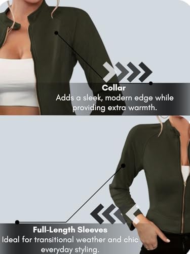 Image of Leriya Fashion Slim Fit Zip-Up Women Summer Jacket | Long Sleeve Stand Collar | Casual Biker Style Crop Top Summer Collection for Women | Lightweight Zipper Short Jacket for Office & Everyday Wear
