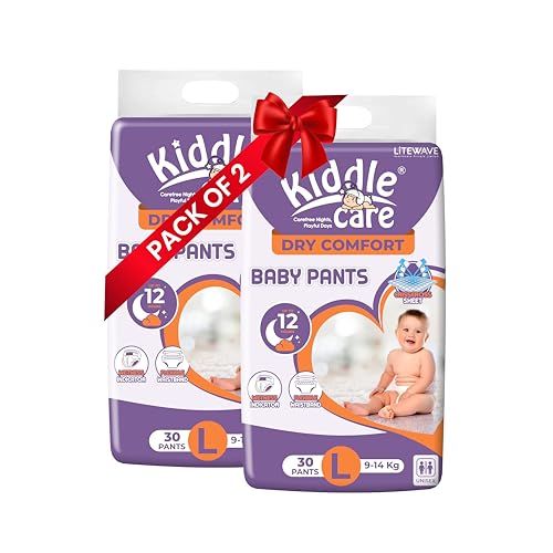 Image of Dry Comfort Advanced Soft Baby Diaper Pants | Large (L) | 9-14 Kg | Pack of 2 | 60 Pieces | Up to 12 Hours Protection, Prevents Leakage, Wetness Indicator