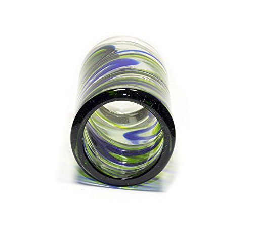 Mexican Hand Blown Glass Blue And Green Shots Tequila Recycled Glass 2 Oz - Original Artisan (6 Pack) #TOP2