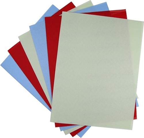 Image of KCS 4 /6 pc of 12 inch x 18 inch(30cmx45cm) 18CT Counted Cotton Aida Cloth Cross Stitch Fabric (6 pc, Light Blue+Light Green+Red)