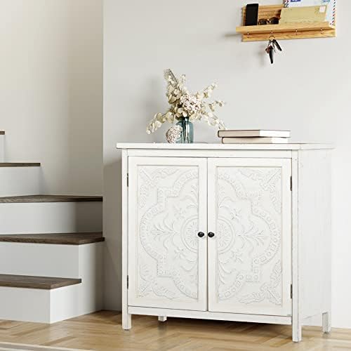 PHI VILLA Accent Cabinet Buffet Sideboard Credenza Corner Cabinet for Living Room White Storage Cabinet