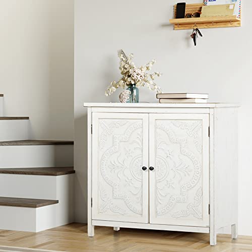 Phi Villa Accent Cabinet Buffet Sideboard Credenza Corner Cabinet For Living Room White Storage Cabinet #TOP7