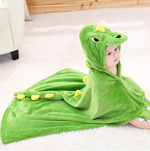 Image of TONWHAR 0-4 Years Toddlers' And Kids' Boys Girls Animal Face Hooded Blanket Baby's Bathrobe,Plush After Bath Blanket (Green Dinosaur)