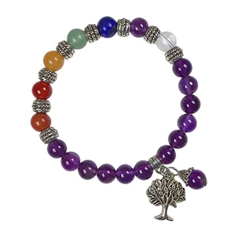 EDEN'S CALL 8mm Crystal Beads Tree of Life Bracelet Good Luck Charm Bangle for Women Men, 7 Chakra+ Amethyst Cover
