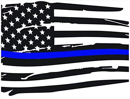 Elevated Auto Styling- Back Middle Window Distressed American Flag Compatible with Dodge RAM 2009-2018 (Thin Blue Line)