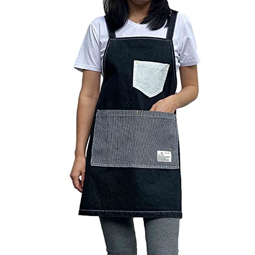 Grembiule da Barista Grembiuli da Uomo in Denim Grembiule Jean per Parrucchiere con Tasche Incrociate sul Retro per camerieri Barbecue