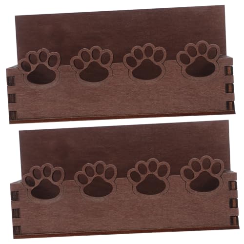 HOMSFOU 2個木製名刺ホルダー 猫爪デザイン 卓上カードスタンド オフィス用ソリッドウッド名刺収納ラック ウッド仕上げ 会議室受付用デスク