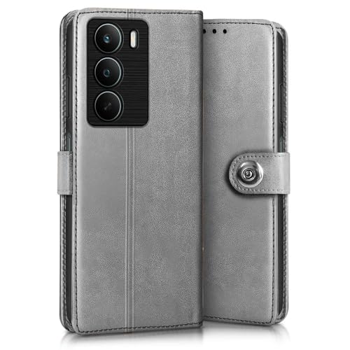 Image of WOW IMAGINE Shock Proof Flip Cover Back Case for Realme C75 | Realme C73 | Narzo 80 lite 5G | P3 Lite 5G (Magnetic Button Flip Case | Wallet Pockets & Stand | Leather Finish | (Stone Grey)