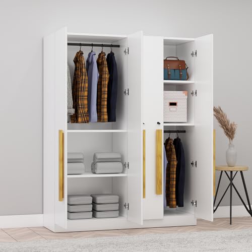 Image of Bniture 4 Door Wardrobe for Bedroom with Lockable Door & Hanging Space | Almirah for Clothes with Elevated Bottom Base | Wardrobe for Storage Cupboard | 3 Years Warranty (Frosty White, 4 Door)