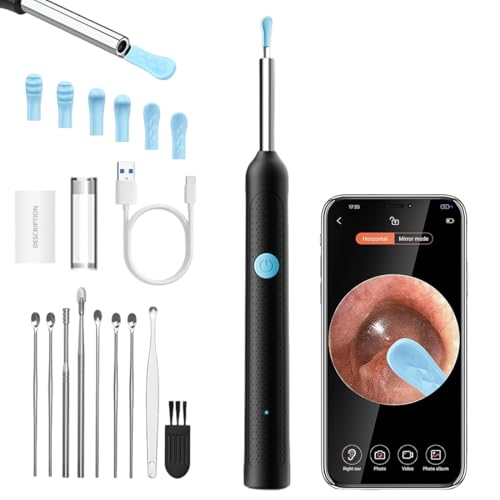 Tomdesk Limpiador de oídos con cámara, otoscopio digital, eliminación de cerumen con cámara, endoscopio impermeable 1080P con 6 luces LED, limpieza de oídos para adultos para iPhone, iPad y Android(A)