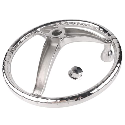 Stainless Steel Boat Steering Wheel 3 Spoke 13-1/2" Dia, With 5/8" -18 Nut And Turning Knob For Seastar And Verado #TOP2