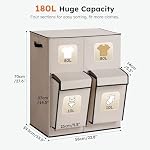 SOLEDI 180L Double Laundry Hamper with Lid and 2 Side Pockets, Dual Hamper - Image 2