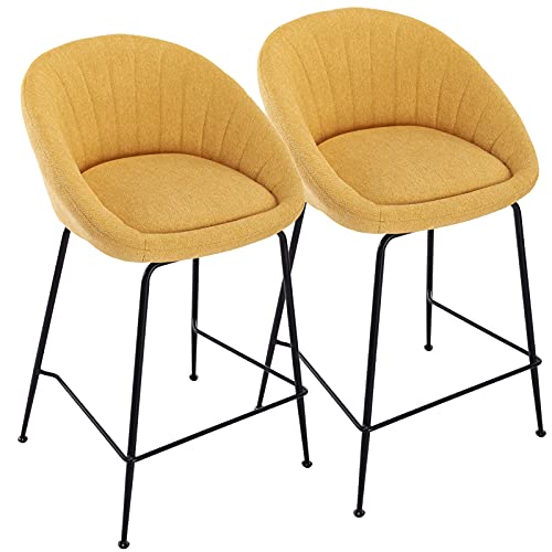 Janoray Counter Height Stools Linen Fabric 26 Inch Bar Stools Modern Kitchen Stools With Backrest Footrest For Desk/Dining Room/Shop Set Of 2, Yellow #TOP9