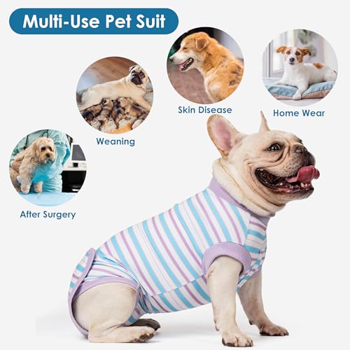 Image of cyeollo Recovery Suit for Dogs Surgery Suit Female Spay Soft Pet Onesie Bodysuit Male Dog Neuter, Small Dogs Surgical Recovery Shirt, Striped, XS