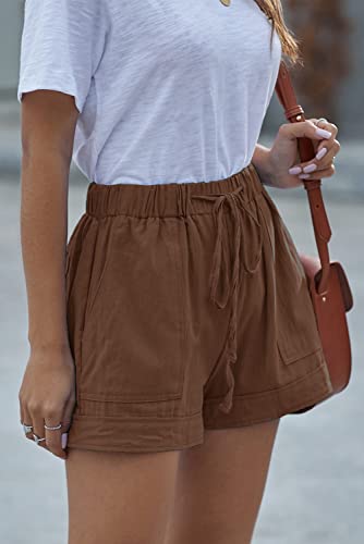 Womens Shorts Casual Summer Dressy Cotton Comfy Drawstring Elastic Waist Pocketed Lounge Pants(M, Brown542) #TOP2