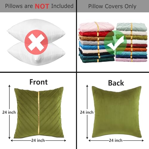 Image of Velvet Throw Pillow Covers 24x24 Pack of 2 Gold Decor Olive Green