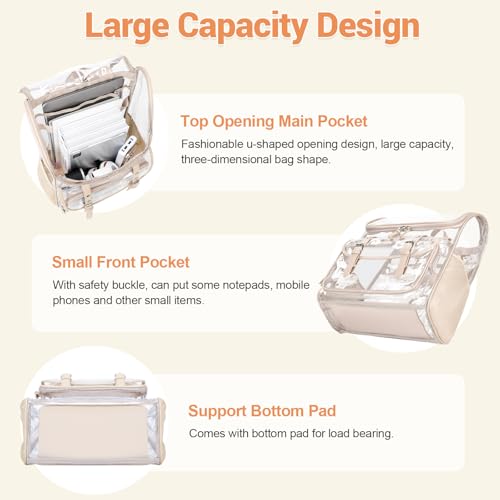 Image of DIGOBAY Clear Backpack with Lunch Bag, Leather Clear Bookbag Heavy Duty | Thick PVC Clear Backpack for Girls Women See Through Transparent Backpacks for Stadium Events College Travel Work, Khaki