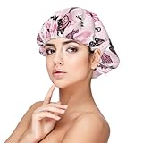 Schmetterlingsturm rosa Satin-Seidenhaube für schlafende Frauen, doppellagig, verstellbar, Satin-Haarhaube, Nachtschlafkappe für lockiges Haar