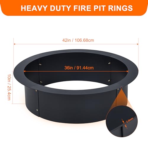Garvee Fire Pit Ring 42 inches 36 inches Inside Diameter Heavy Duty Solid Steel Fire Ring Firepits Insert for Outside, Backyard, Liner DIY Campfire (42 x 36 x 10 Inches)