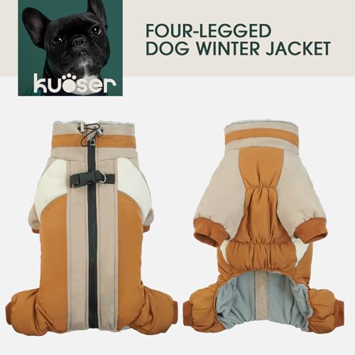 Kuoser Wasserdichter Hundemantel für Kleine Hunde - Wärmer, Winter, Mit Geschirr, Moden Hundejacke, Reflektierend für Kleine Hunde, Braun S