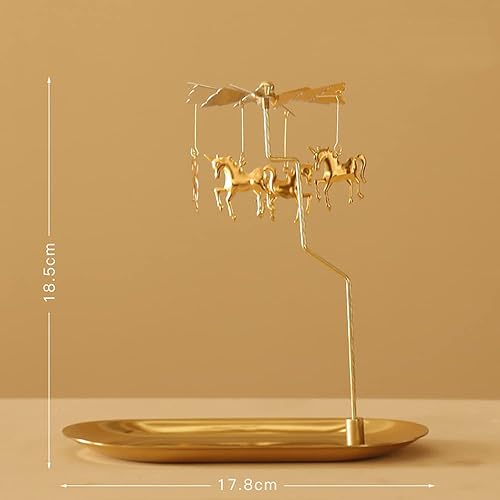 Miniatura 9 de Creahaus Portavelas giratorio con bandeja, giratorio de vela con carrusel Glod, portavelas de metal giratorio para centro de mesa, Navidad, día de
