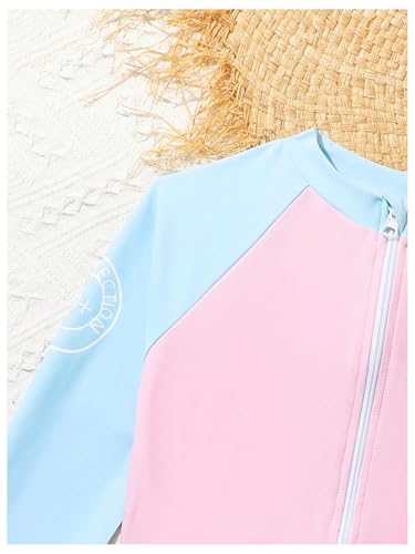 OYOANGLE Girl's 3 Piece Bikini Set Color Block Beach Sports Bathing Suit with Long Sleeve Cover Ups3