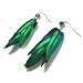 Real natural beetle bug insect iridescent blue green wings earrings with green pendant
