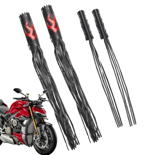 Étoiles de roulement pour Guidon de Moto, poignées d'accélérateur de Guidon de Moteur en Cuir avec Franges, Retro Flame Vendu par Paire Populaire Guidon...
