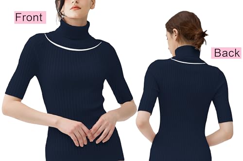 Image of v28 Women Turtleneck 1 /2 Half Sleeve Highly Stretchy Ribbed Knit Fitted Sweater