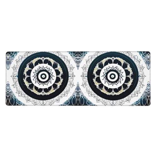 Tapis de souris d'ordinateur rond en caoutchouc imprimé totem noir et blanc pour portable
