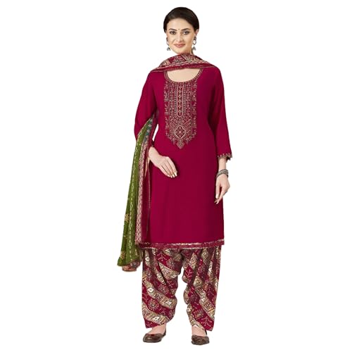 Tenue Patiala Suit femme viscose rayon bordeaux brodé avec dupatta Nazneen chic