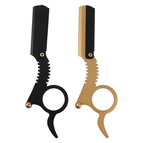 OHPHCALL 2pcs Manual Beard Razor Ergonomic Finger Shaver for Men for Beard Eyebrow Hair Grooming Gold Black